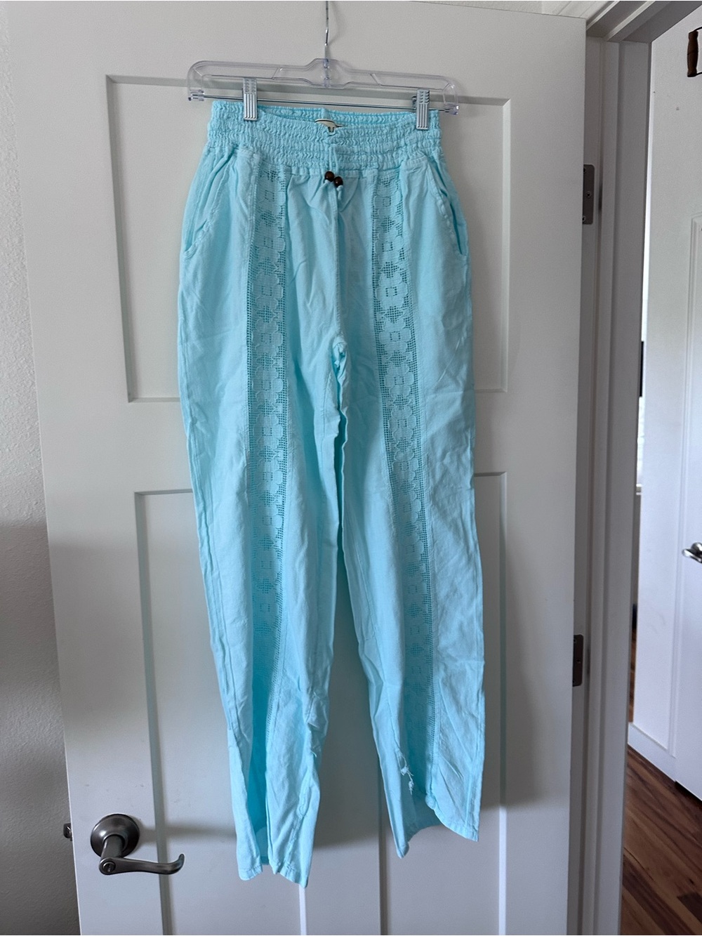 Seaspice Light Aqua Drawstring Smocked Waist Pants